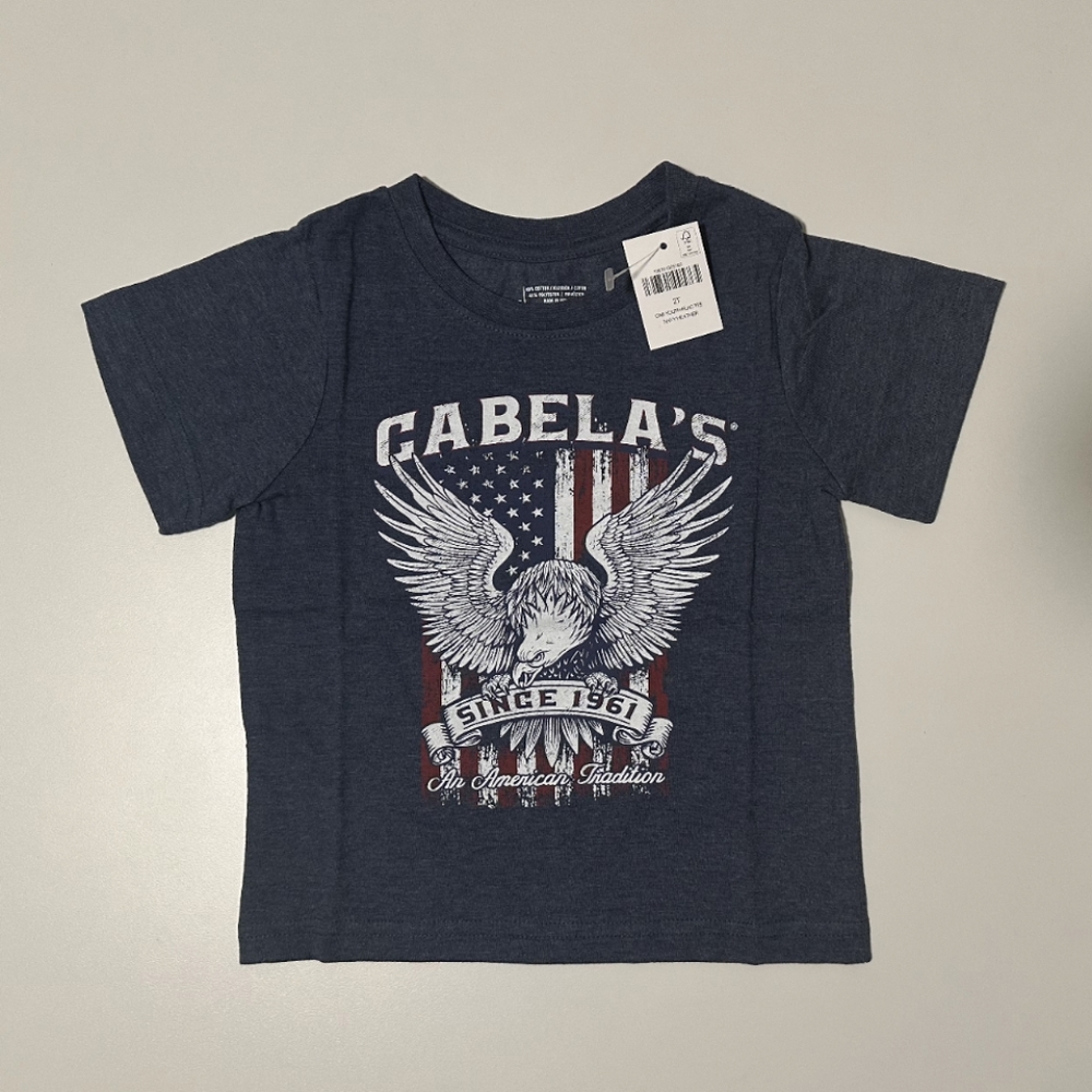 NWT Cabela's 2T Navy Short Sleeve T Shirt Eagle Flag